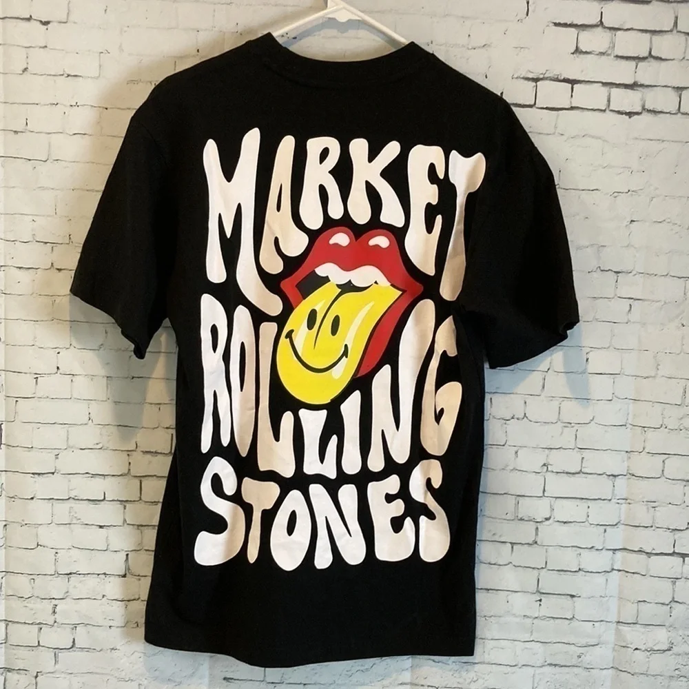 Market x Smiley x The Rolling Stones Unisex T-Shirt Black S Streetwear Concert